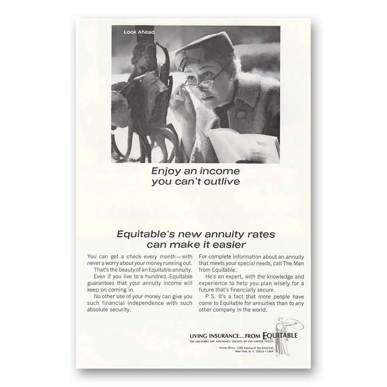 1964 Equitable Life Assurance Enjoy an Income You Can't Outlive Vintage Magazine Print Ad