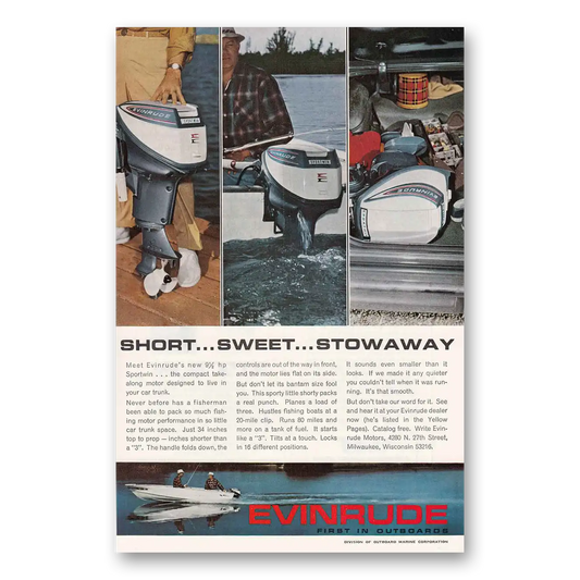 1964 Evinrude Short Sweet Stowaway Vintage Magazine Print Ad