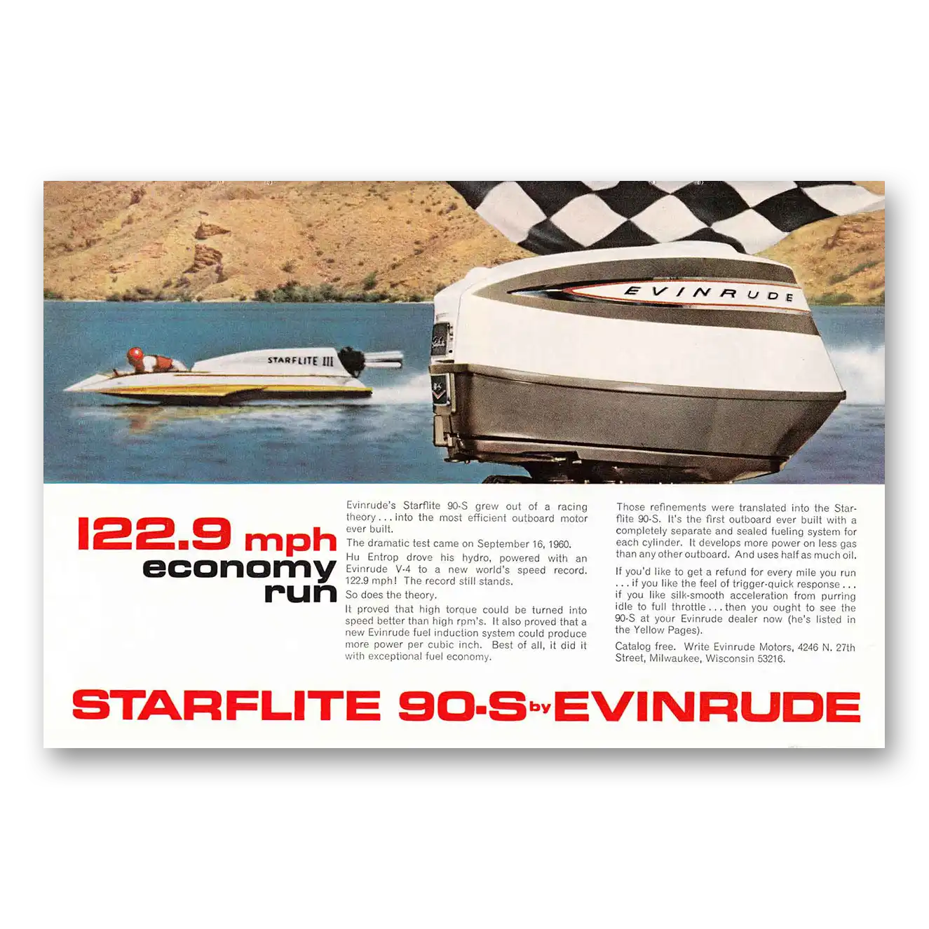 1964 Evinrude Starflite 1229 MPH Economy Run Vintage Magazine Print Ad