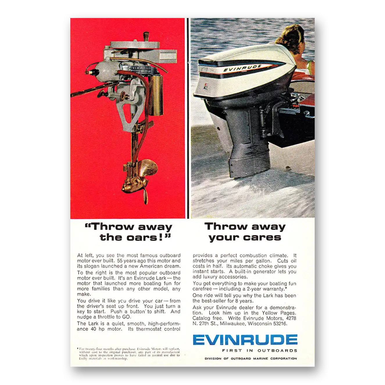 1964 Evinrude Throw Away the Cars Vintage Magazine Print Ad