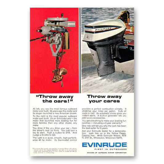 1964 Evinrude Throw Away the Cars Vintage Magazine Print Ad