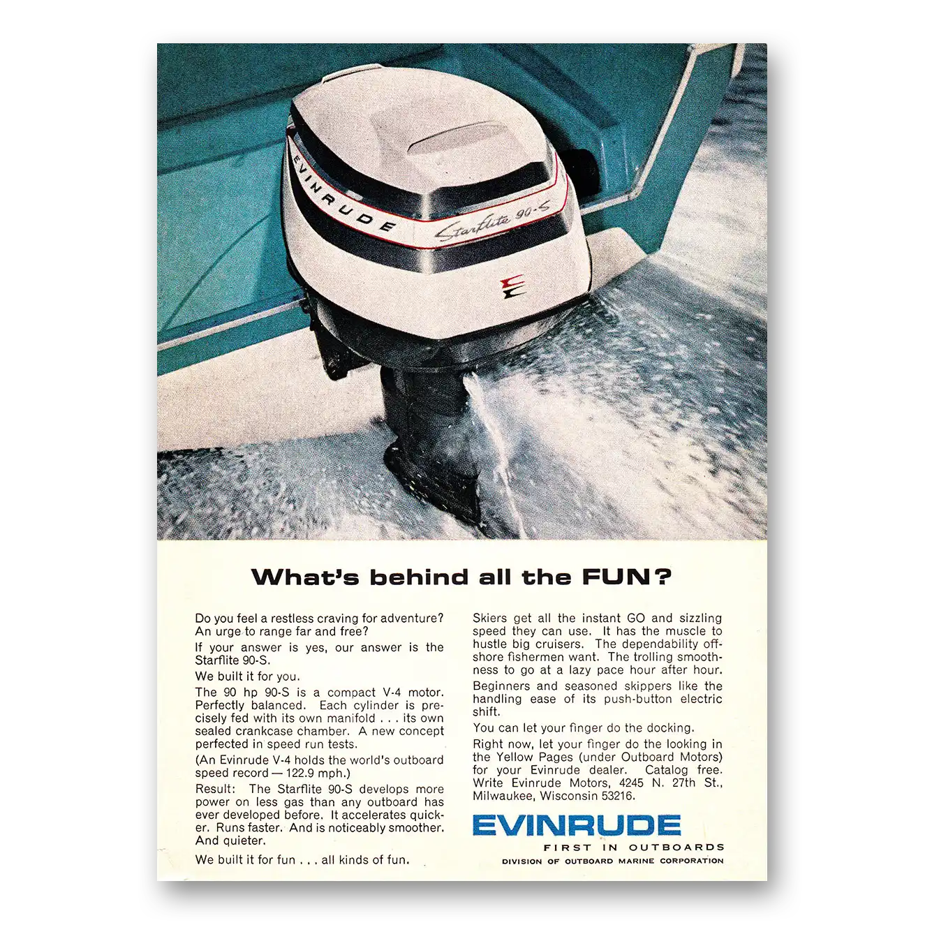 1964 Evinrude What's Behind the Fun Vintage Magazine Print Ad