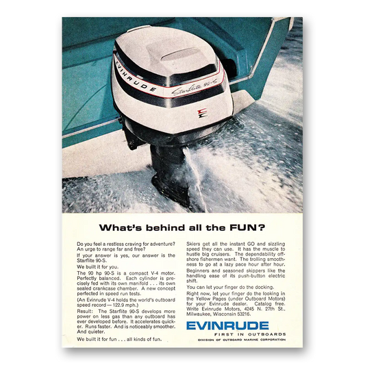 1964 Evinrude What's Behind the Fun Vintage Magazine Print Ad