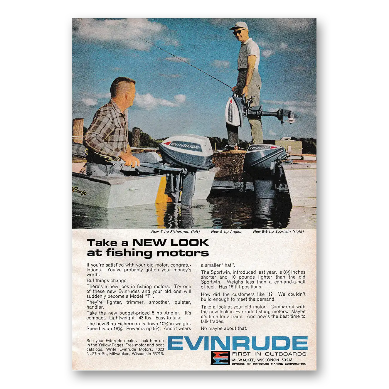 1964 Evinrude Take a New Look at Fishing Motors Vintage Magazine Print Ad