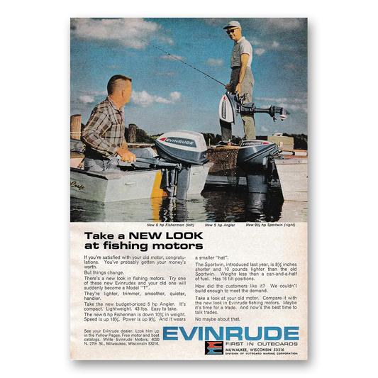 1964 Evinrude Take a New Look at Fishing Motors Vintage Magazine Print Ad