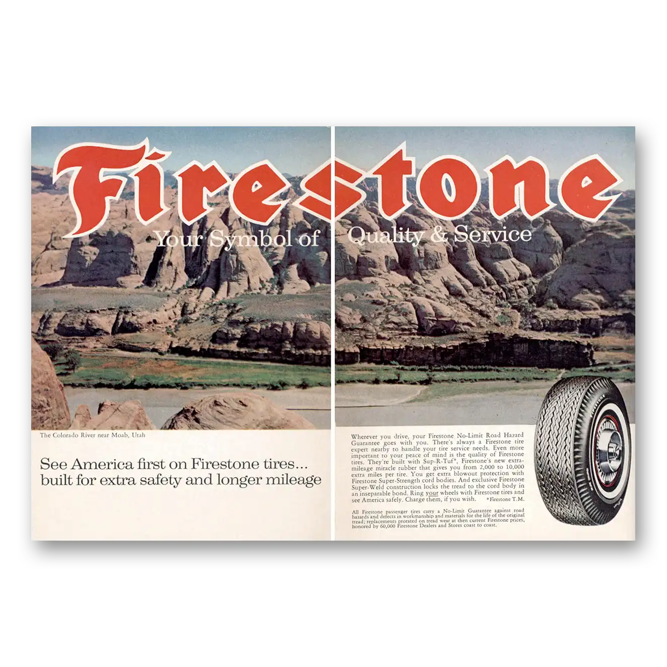 1964 Firestone Tires Colorado River Moab Utah Vintage Magazine Print Ad