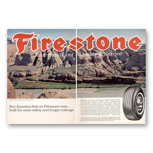 1964 Firestone Tires Colorado River Moab Utah Vintage Magazine Print Ad