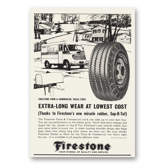 1964 Firestone Tires Extra Long Wear Lowest Cost Vintage Magazine Print Ad