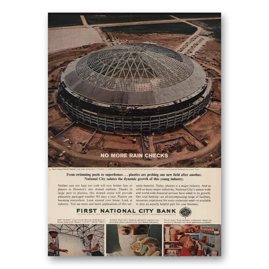 1964 First National City Bank No More Rain Checks Houston Superdome Vintage Magazine Print Ad