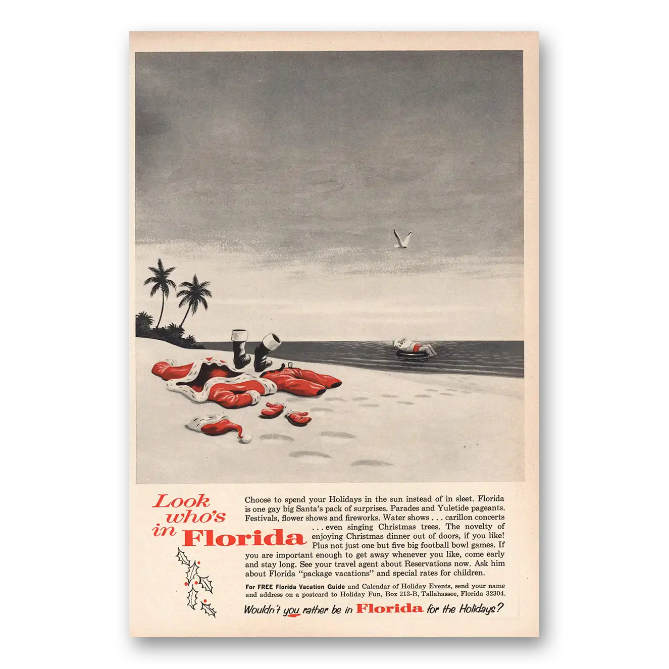 1964 Florida Look Who's In Florida Santa Vintage Magazine Print Ad