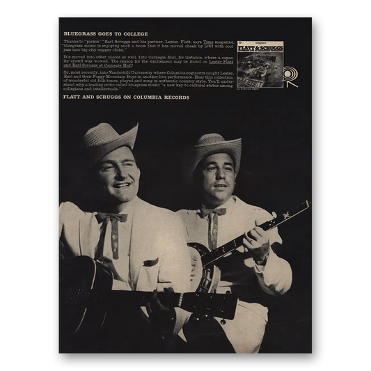 1964 Flatt and Scruggs Promo Bluegrass Goes to College Vintage Magazine Print Ad