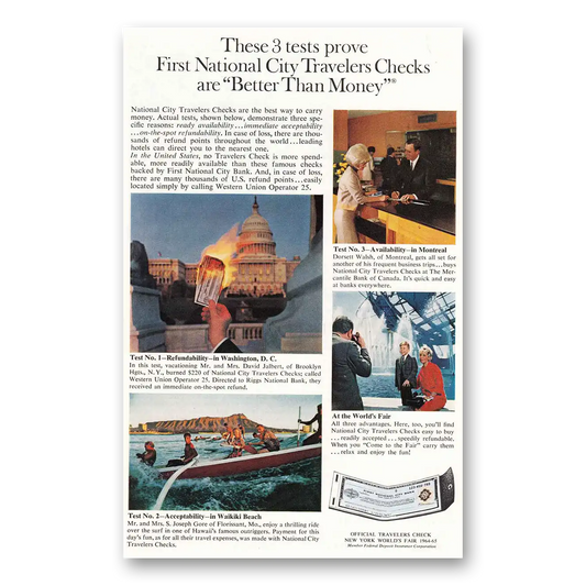 1964 First National City Bank Travelers Checks Washington Vintage Magazine Print Ad