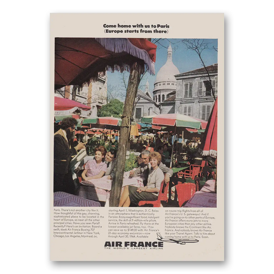 1964 Air France Come Home With Us to Paris Vintage Magazine Print Ad