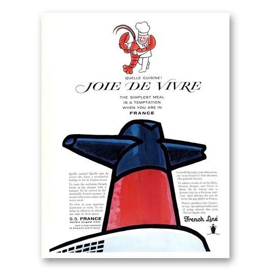 1964 French Line Joie De Vivre Simplest Meal Vintage Magazine Print Ad