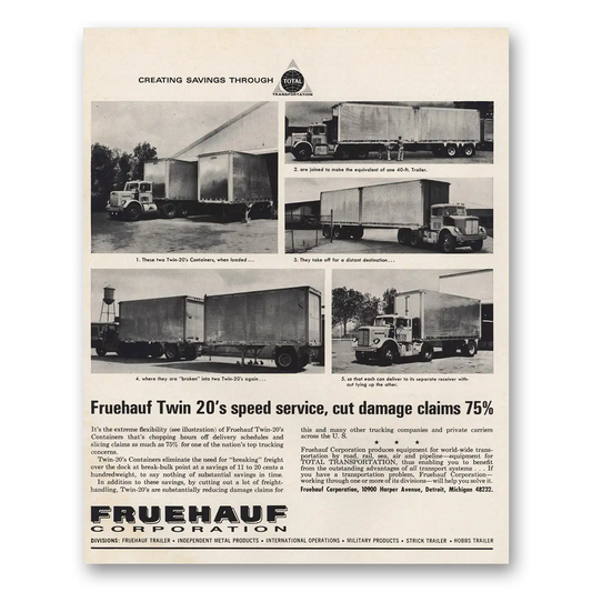 1964 Fruehauf Trailer Twin 20s Speed Service Vintage Magazine Print Ad