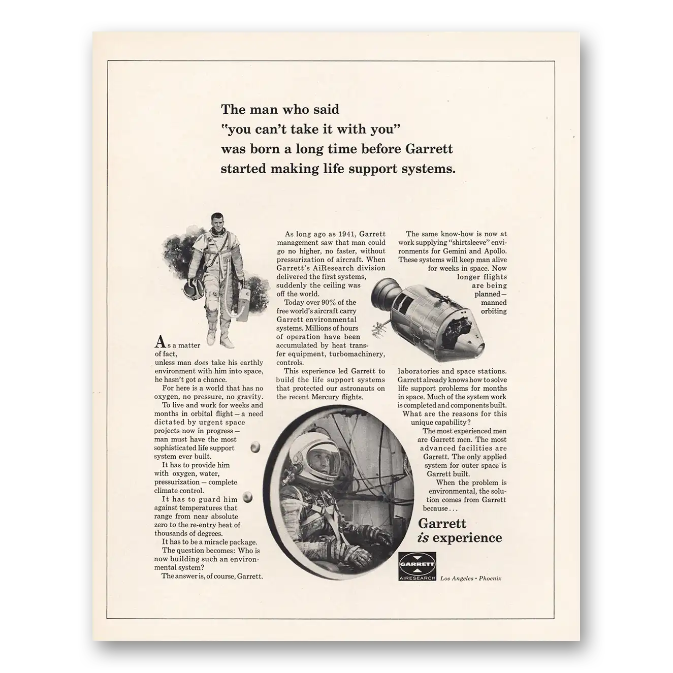 1964 Garrett AiResearch Man Said Cant Take It With You Vintage Magazine Print Ad