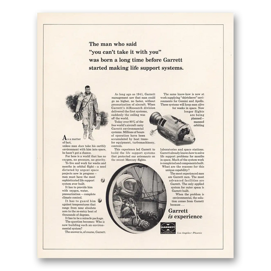 1964 Garrett AiResearch Man Said Cant Take It With You Vintage Magazine Print Ad