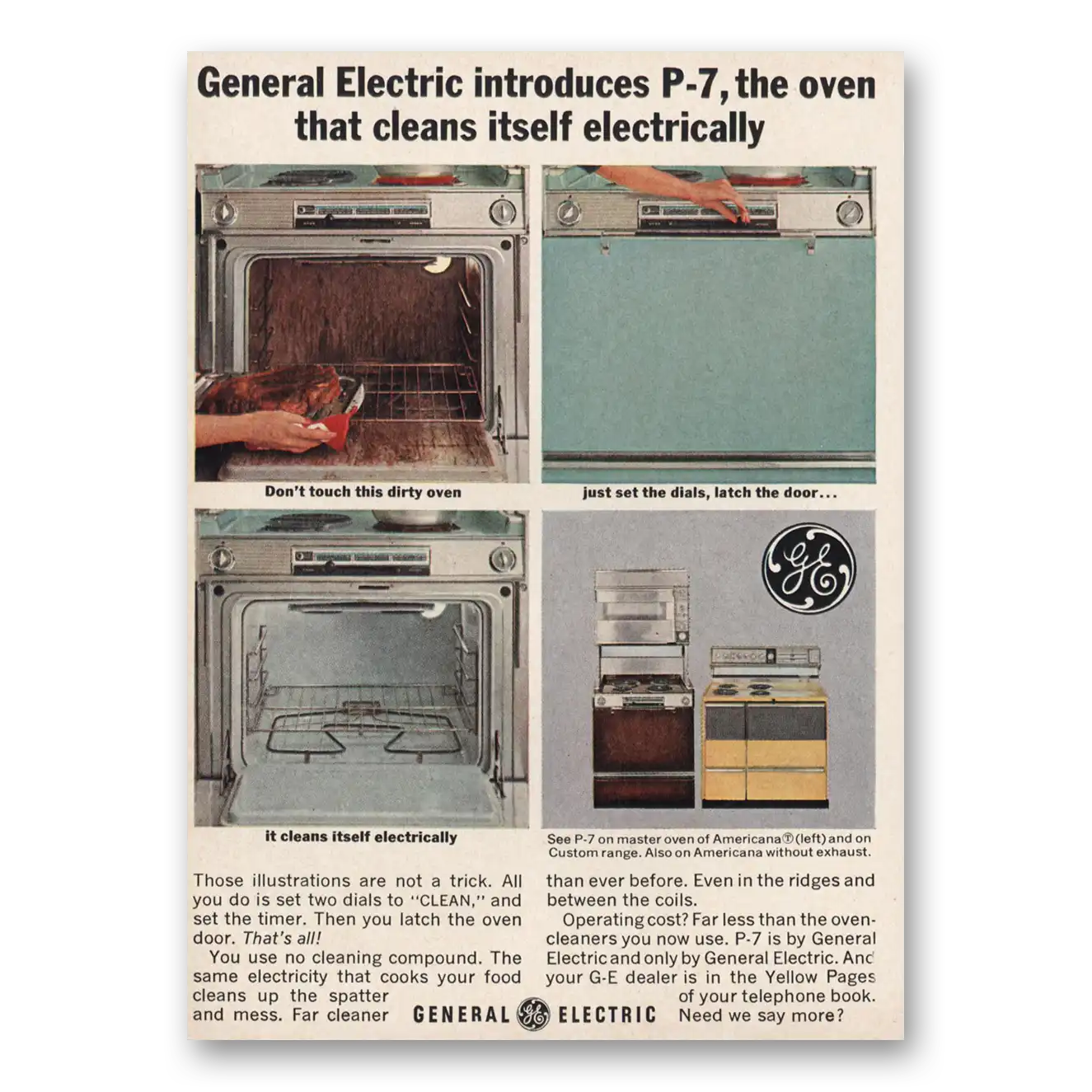 1964 General Electric Oven P7 the Oven That Cleans Itself Electrically Vintage Magazine Print Ad