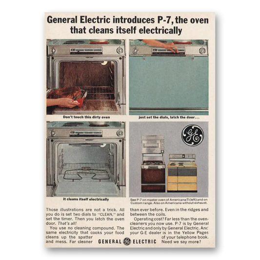 1964 General Electric Oven P7 the Oven That Cleans Itself Electrically Vintage Magazine Print Ad