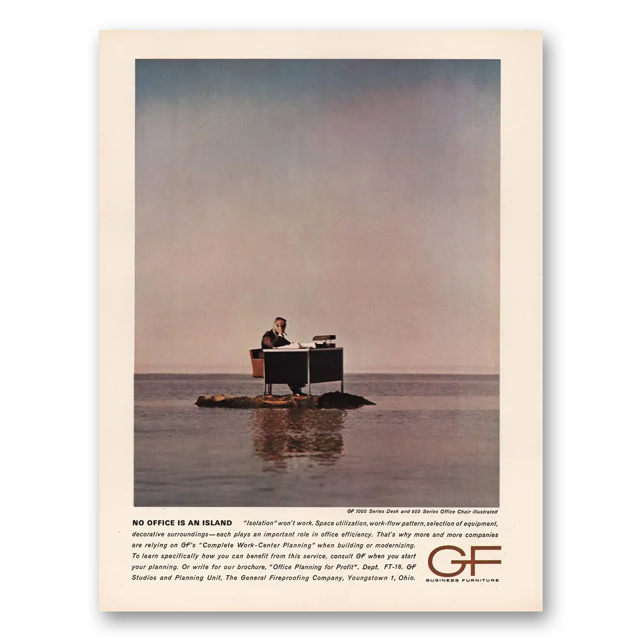 1964 GF Business Furniture No Office Is An Island Vintage Magazine Print Ad