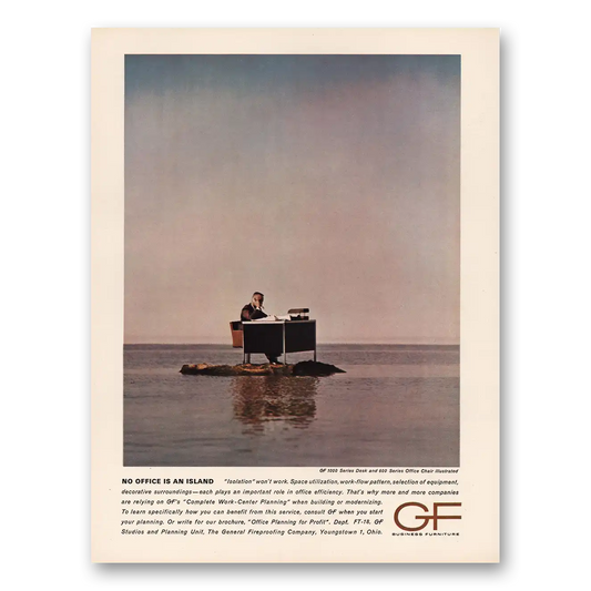 1964 GF Business Furniture No Office Is An Island Vintage Magazine Print Ad