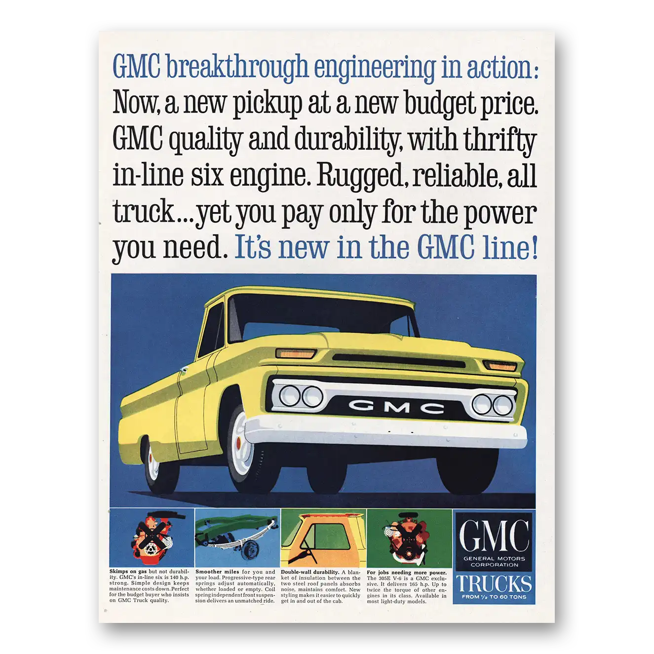 1964 GMC Trucks Breakthrough Engineering In Action Vintage Magazine Print Ad