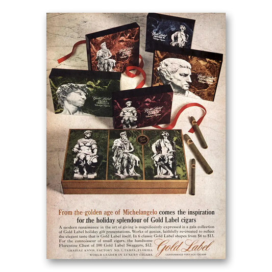 1964 Gold Label Cigars Golden Age of Michelangelo Vintage Magazine Print Ad