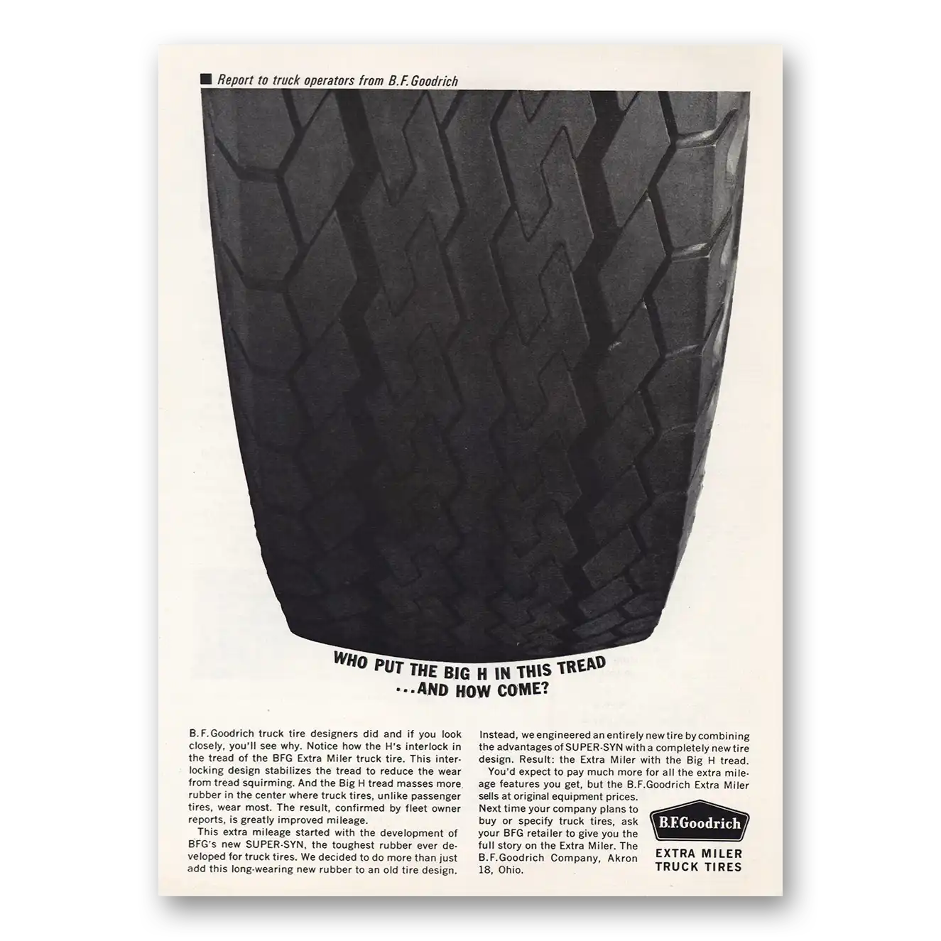 1963 Goodrich Tires Who Put Big H In This Thread Vintage Magazine Print Ad