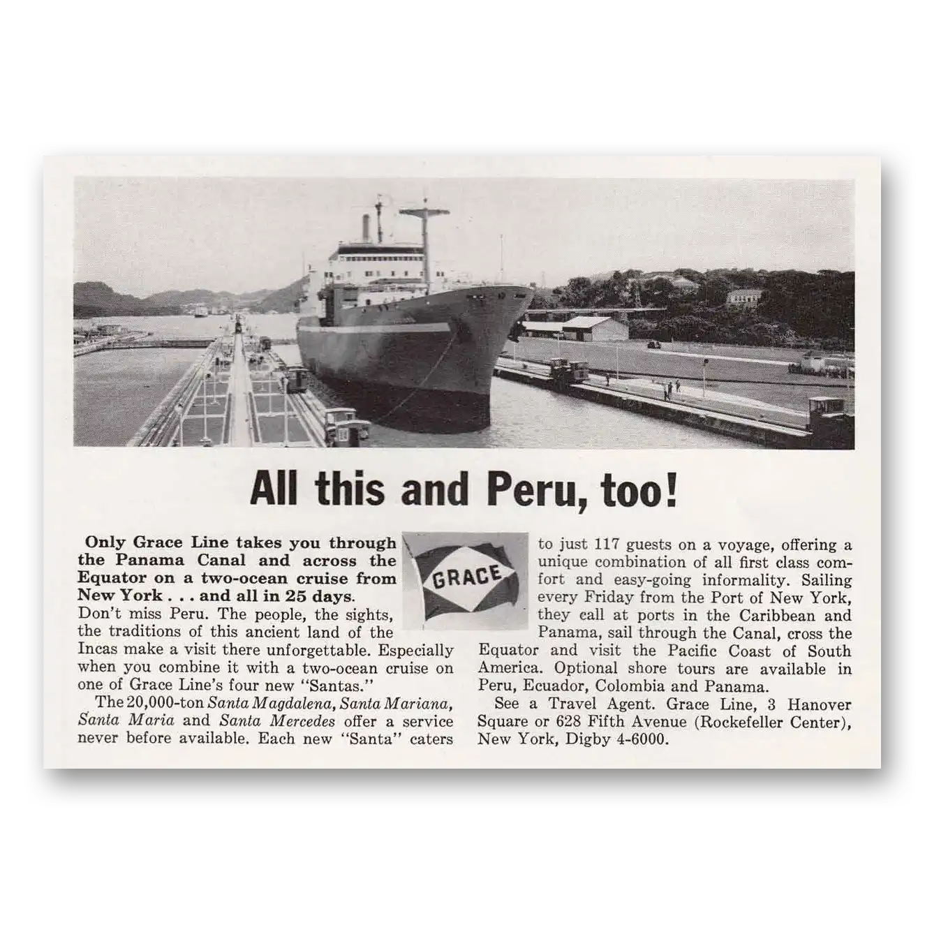 1964 Grace Line All This and Peru Too Vintage Magazine Print Ad