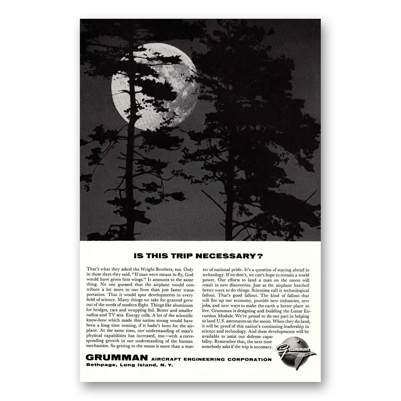 1964 Grumman Trip Necessary Vintage Magazine Print Ad