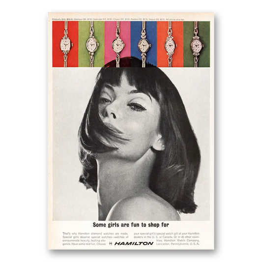 1964 Hamilton Watch Some Girls Are Fun to Shop For Vintage Magazine Print Ad