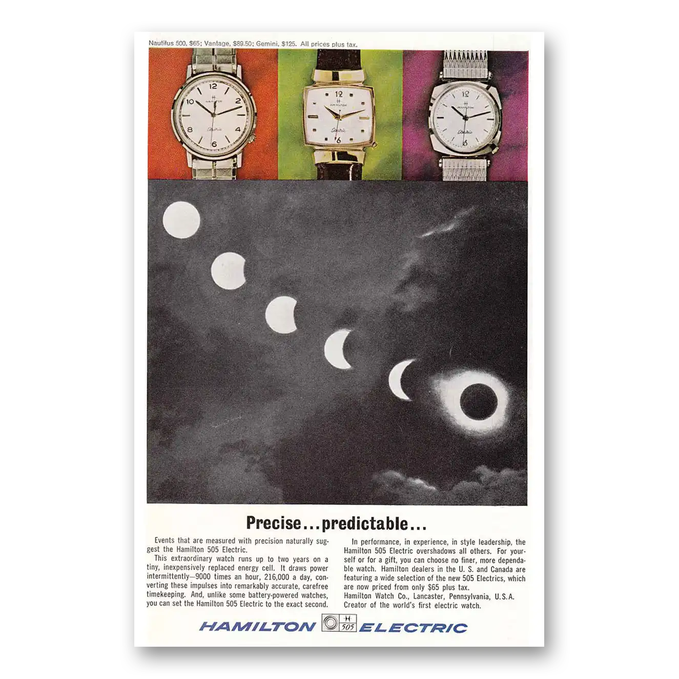 1964 Hamilton Watch Precise Predictable Vintage Magazine Print Ad