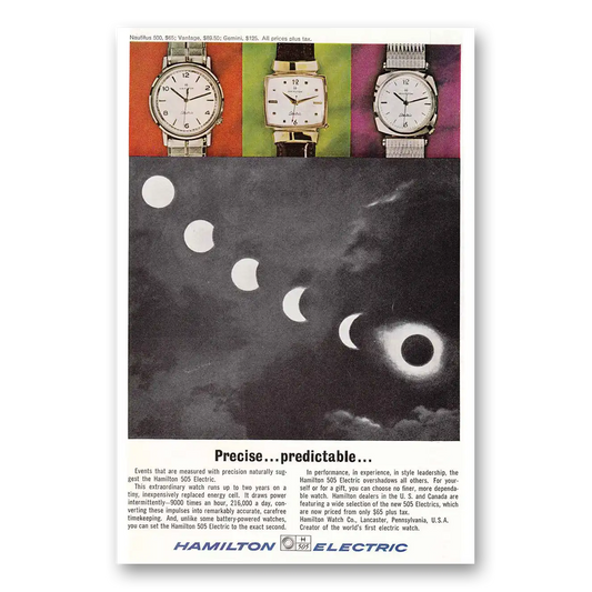 1964 Hamilton Watch Precise Predictable Vintage Magazine Print Ad