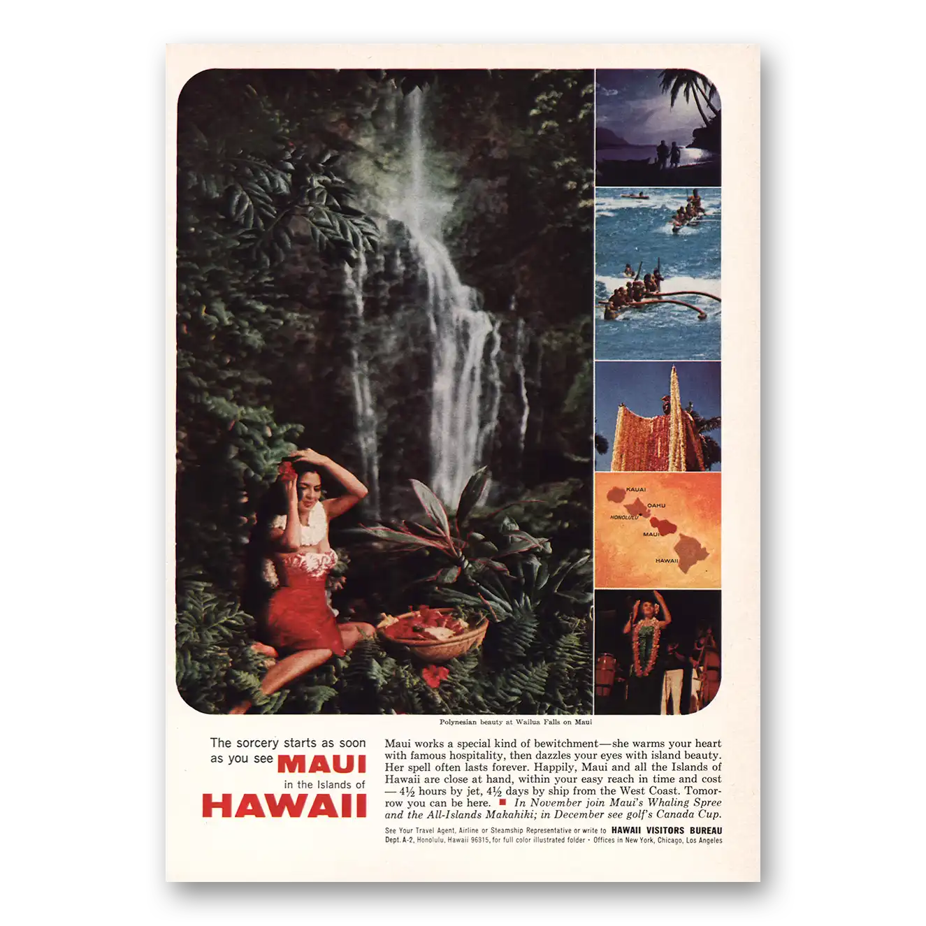 1964 Hawaii Wailua Falls Vintage Magazine Print Ad