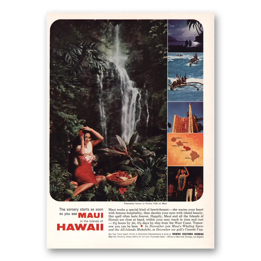 1964 Hawaii Wailua Falls Vintage Magazine Print Ad