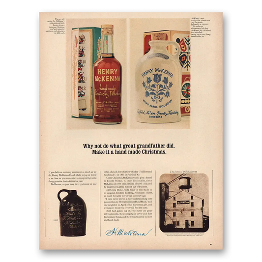 1964 Henry McKenna Whiskey Make It a Hand Made Christmas Vintage Magazine Print Ad