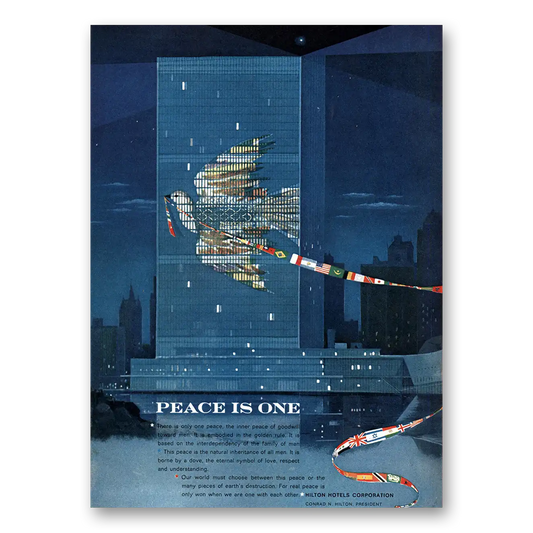 1964 Hilton Hotels Peace Is One Vintage Magazine Print Ad