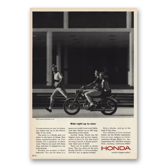 1964 Honda Motorcycle Ride Right Up to Class Vintage Magazine Print Ad