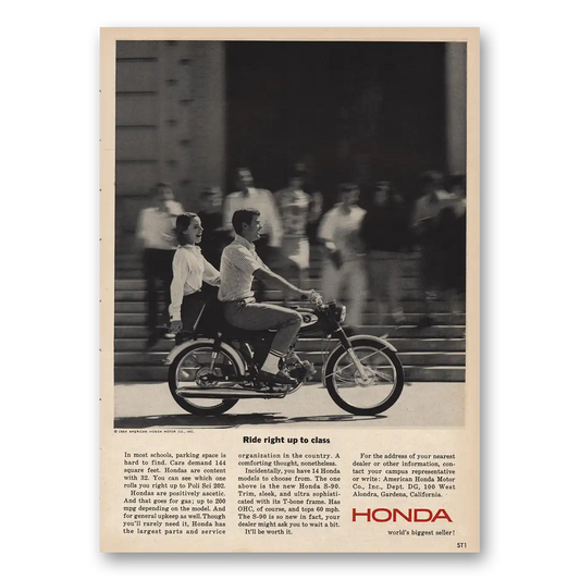 1964 Honda Motorcycle Ride Right Up School Vintage Magazine Print Ad