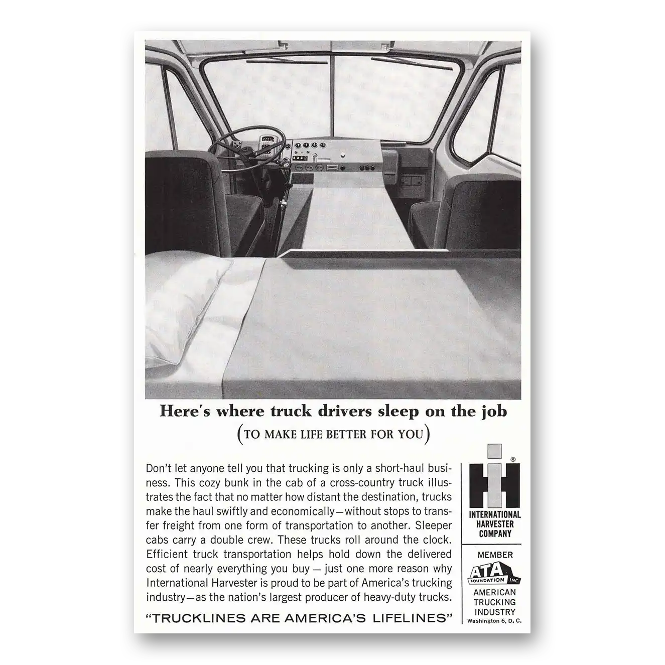 1964 International Trucks Truck Drivers Sleep On the Job Vintage Magazine Print Ad