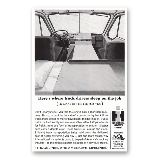 1964 International Trucks Truck Drivers Sleep On the Job Vintage Magazine Print Ad