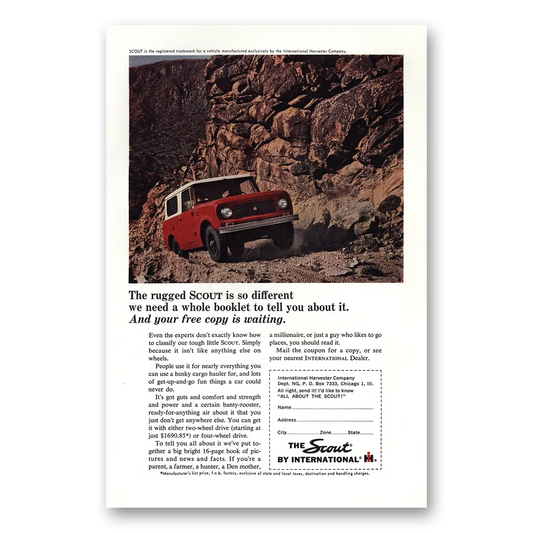 1964 International Harvester Scout Rugged So Different Vintage Magazine Print Ad