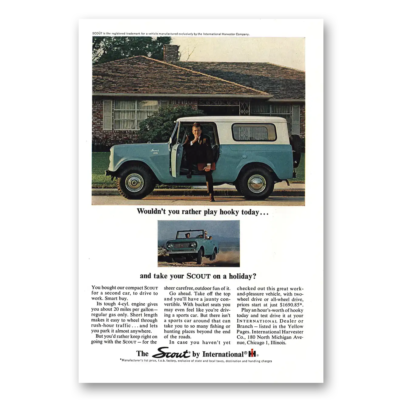 1964 International Harvester Scout Play Hooky Vintage Magazine Print Ad