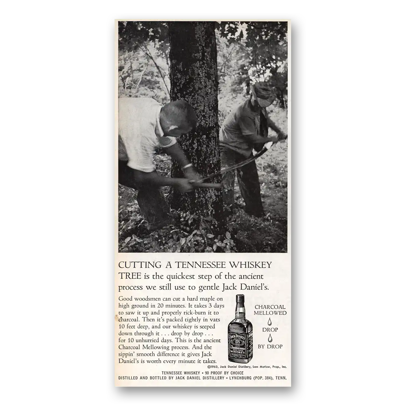 1964 Jack Daniels Cutting Tennessee Whiskey Tree Vintage Magazine Print Ad