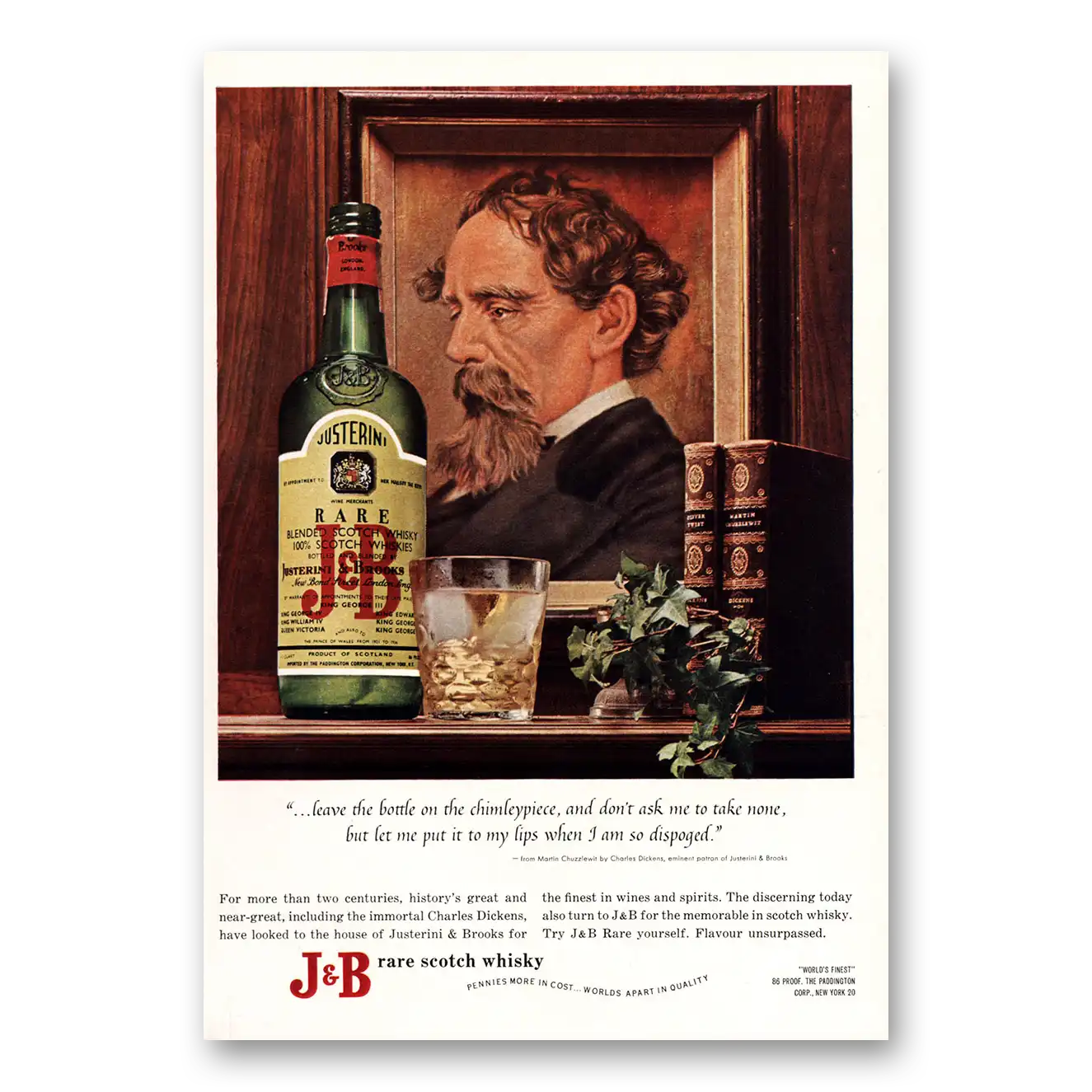 1964 J&B Scotch Whisky Leave Bottle On Chimleypiece Vintage Magazine Print Ad