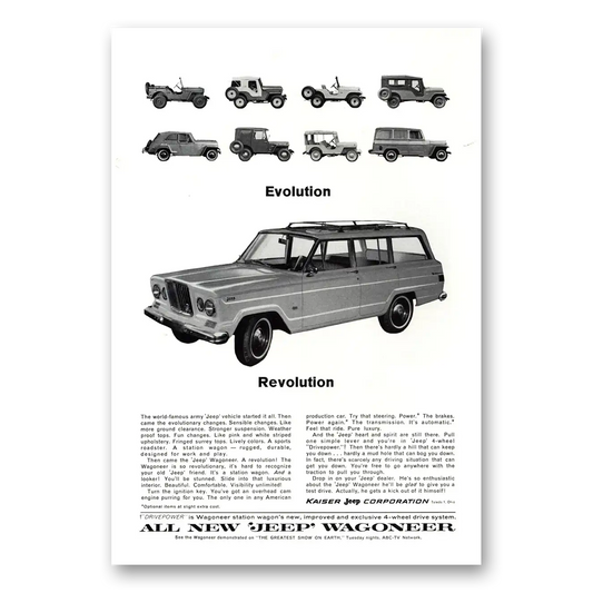 1964 Jeep Wagoneer Evolution Revolution Vintage Magazine Print Ad