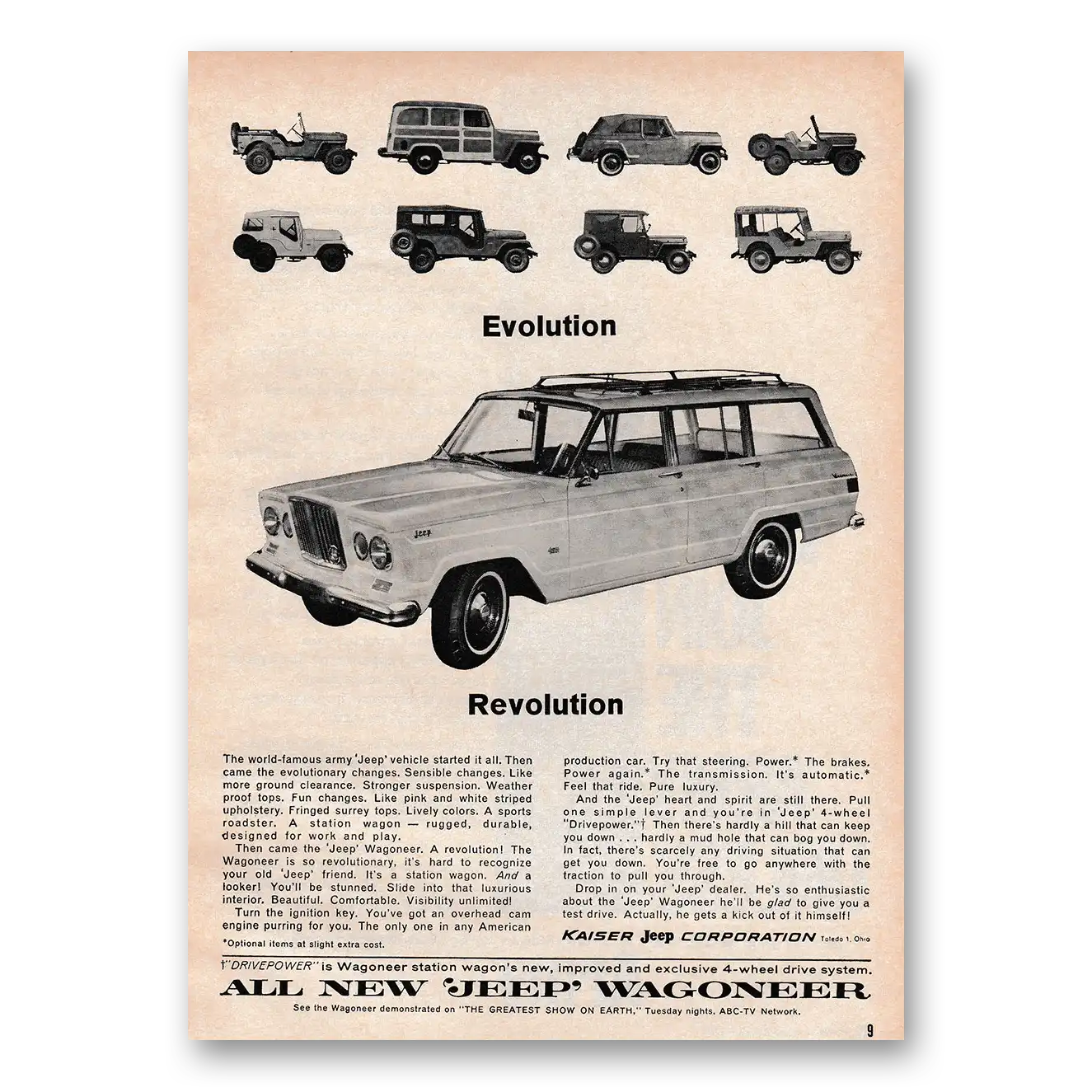 1964 Jeep Wagoneer Evolution Revolution Vintage Magazine Print Ad