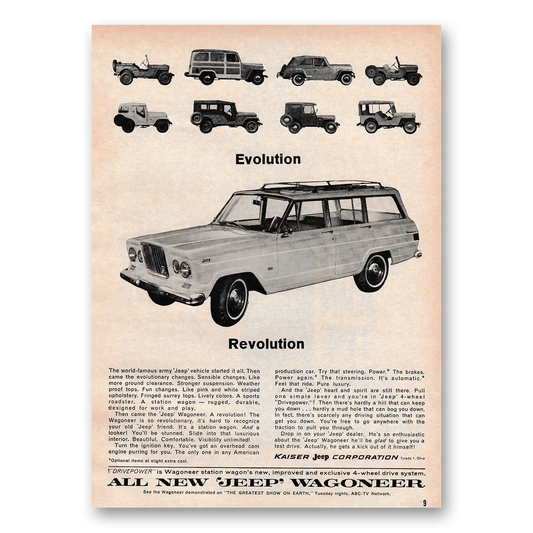 1964 Jeep Wagoneer Evolution Revolution Vintage Magazine Print Ad