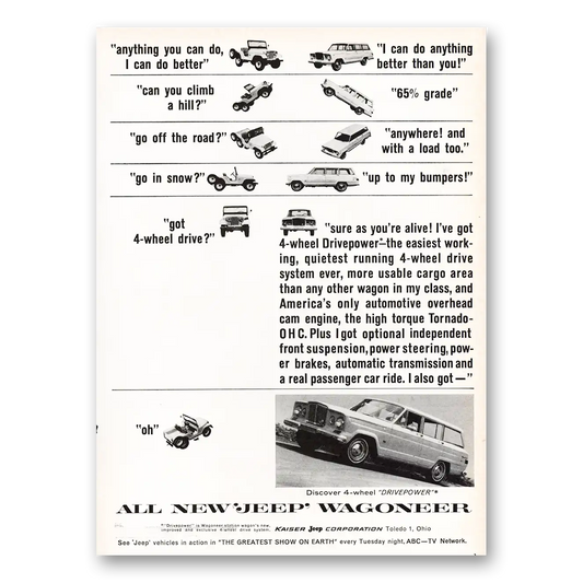 1964 Jeep Wagoneer Anything You Can Do I Can Do Better Vintage Magazine Print Ad