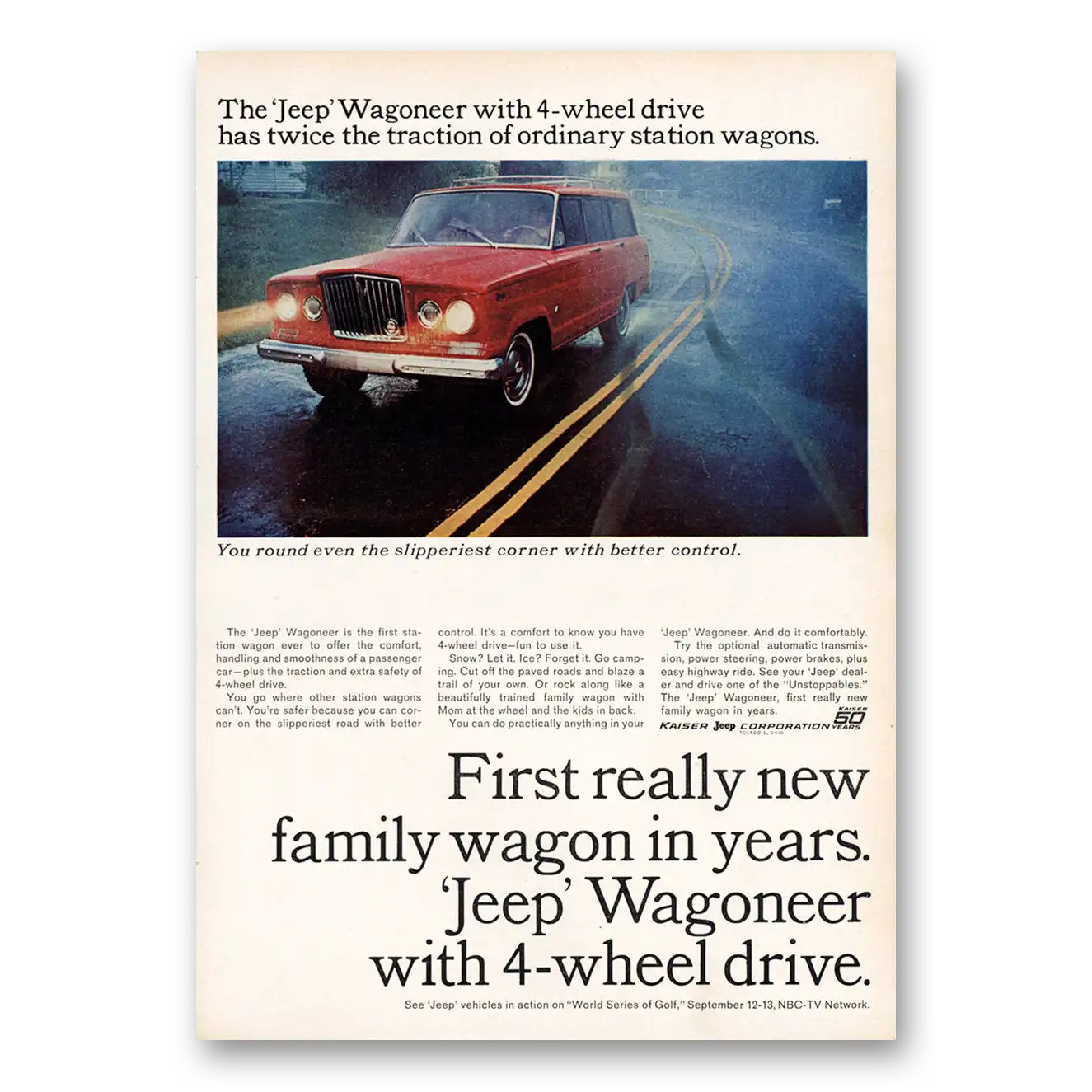 1964 Jeep Wagoneer Twice the Traction of Ordinary Vintage Magazine Print Ad